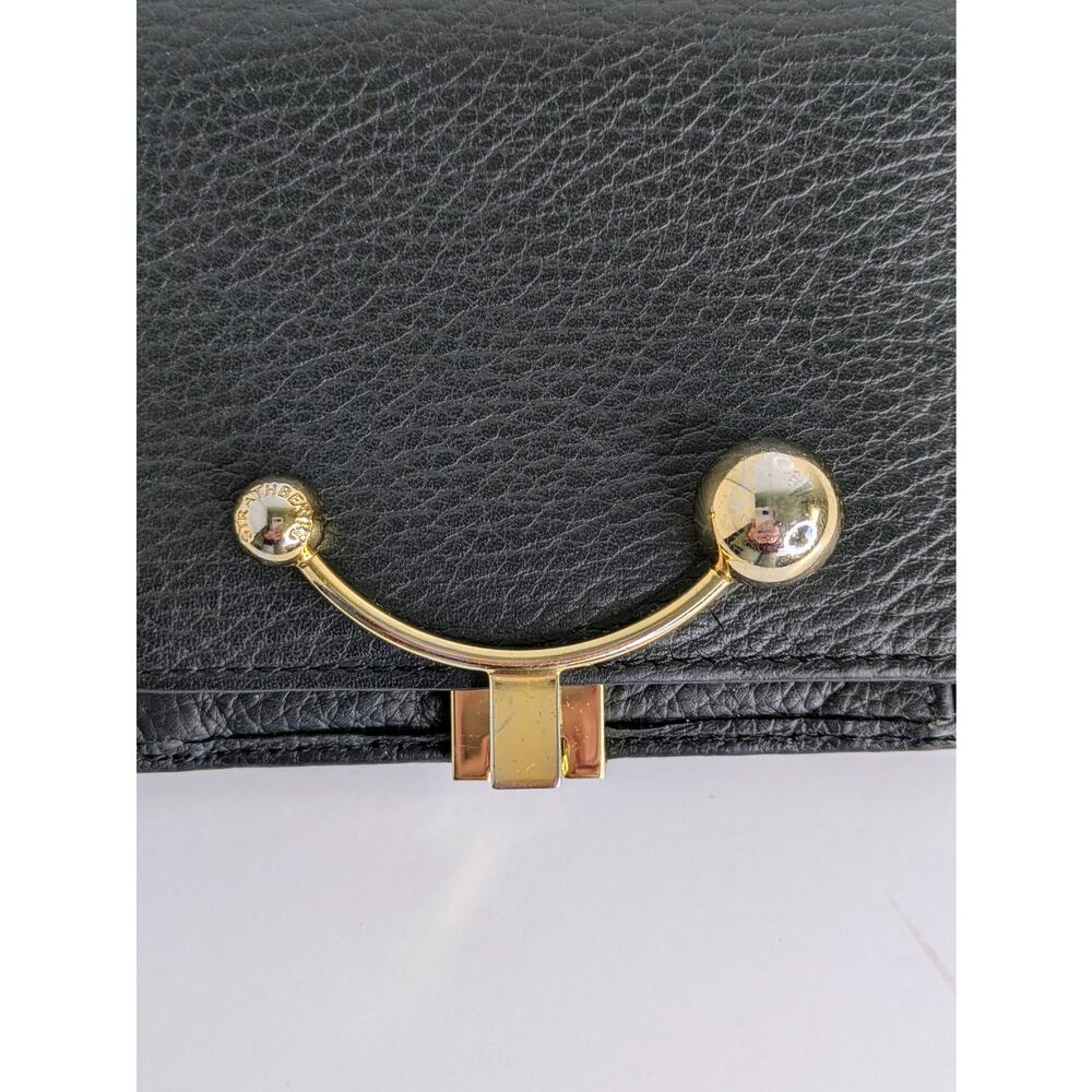 Strathberry Crescent Wallet Black Pebbled Leather Bifold Signature Hinge Bar - Picture 12 of 16